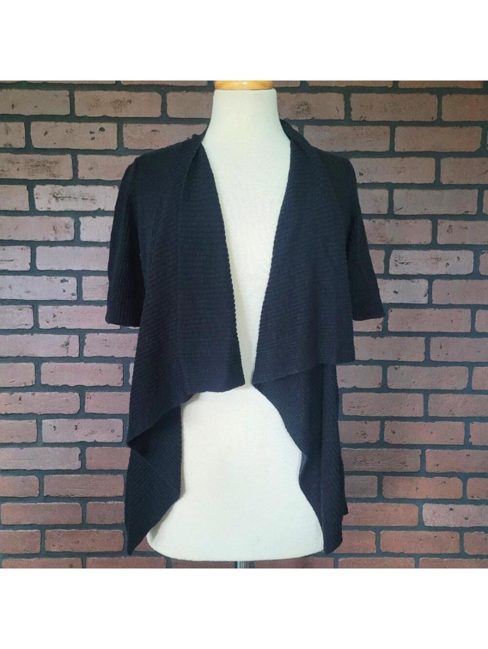 Alfani Petite Black Ribbed Open Front Short Sleeve Shrug